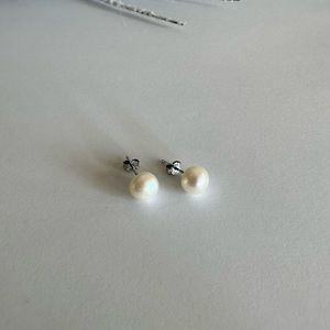 White Pearl and 925 Sterling Stud Earrings